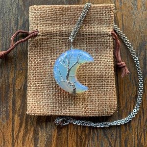 BrandNew WireWrapped Opalite Moon Necklace Opalite Pendant Tree of Life Necklace